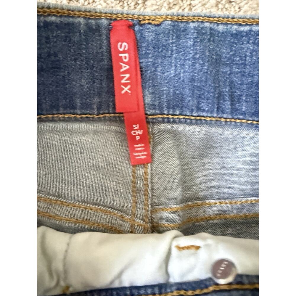 NEW $168 SPANX SMALL Seamed Front Wide Leg Denim Vintage Indigo Pull-on Jeans 32 - Picture 7 of 9